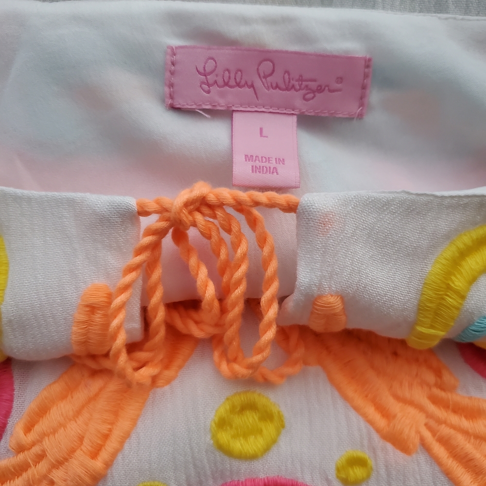 Lilly Pulitzer Ellie Tunic Dress "Resort White Too Much Bubbly" Neon Embroidery - Picture 13 of 16